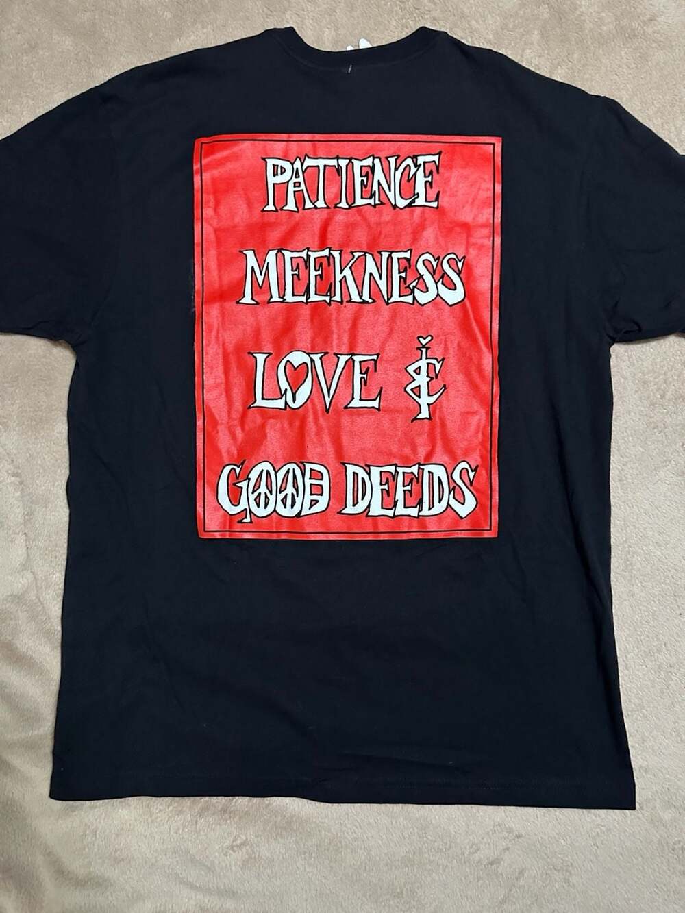 Half Evil Patience Meekness Love Good Deeds Pocket T-Shirt, Large